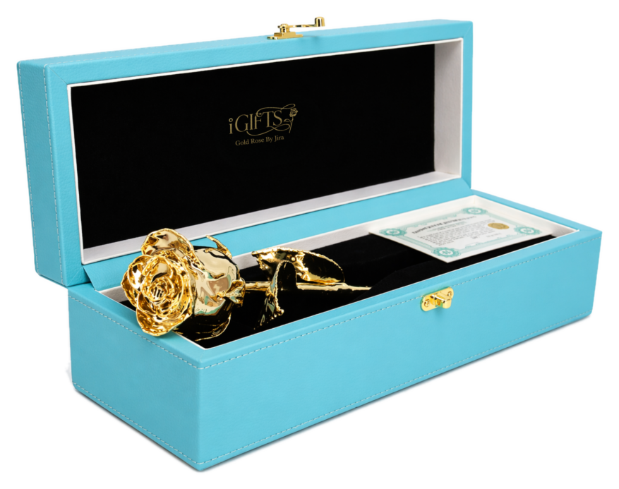 Gold rose in premium Tiffany blue gift box